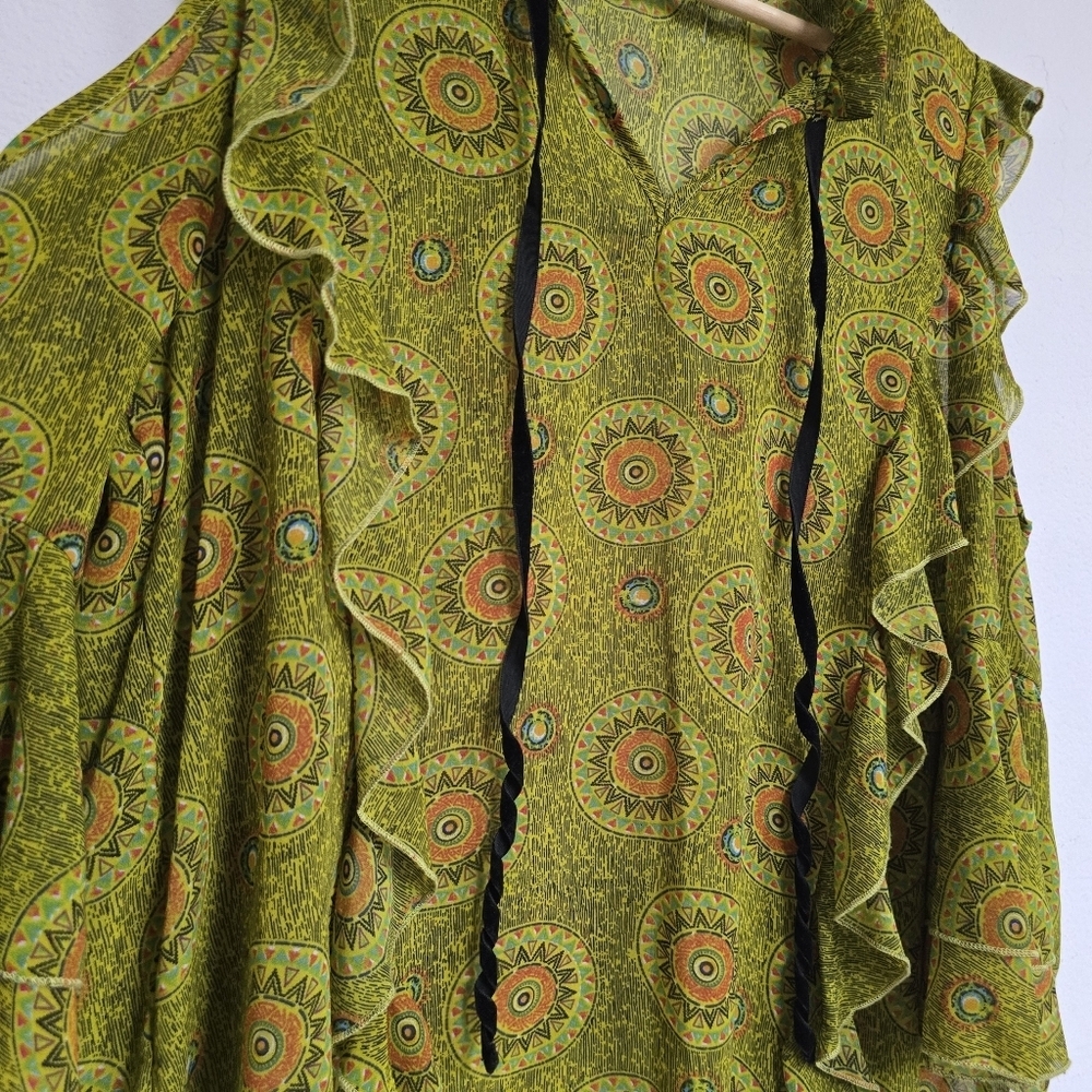 Olive Green Cold-Shoulder Ruffle Blouse - Picture 10 of 15